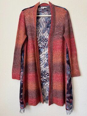 John Mark Boho Wool Blend Open-Front Gradient Stripe Longline Cardigan